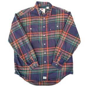 Levis mens plaid flannel‎ shirt size L navy green orange heavyweight casual